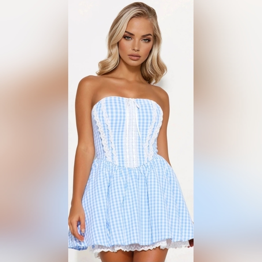 Kansas Living Gingham Mini Dress -blue Womens Size Medium!